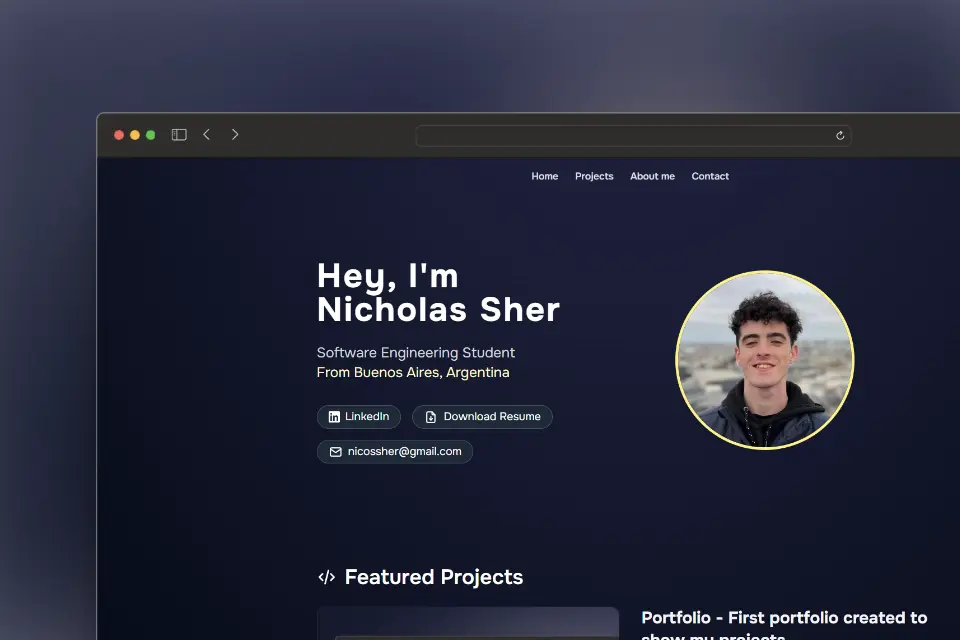 Portfolio created by Nicholas, software engineering student, where you will find all his important information along with the projects that led him to acquire his programming skills.